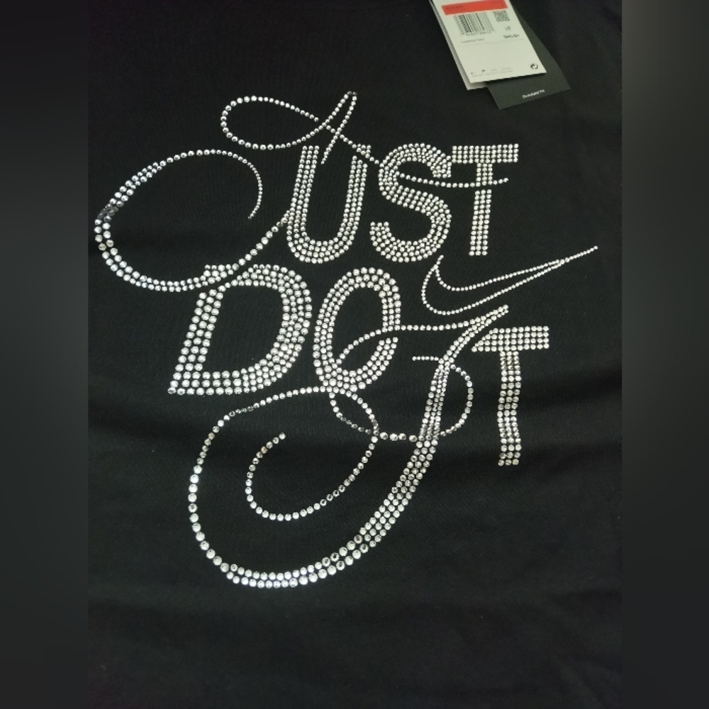 Nike Women's Black Size L 'Just Do It' Tee Crystal-Style Rhinestone Look New - Picture 4 of 5